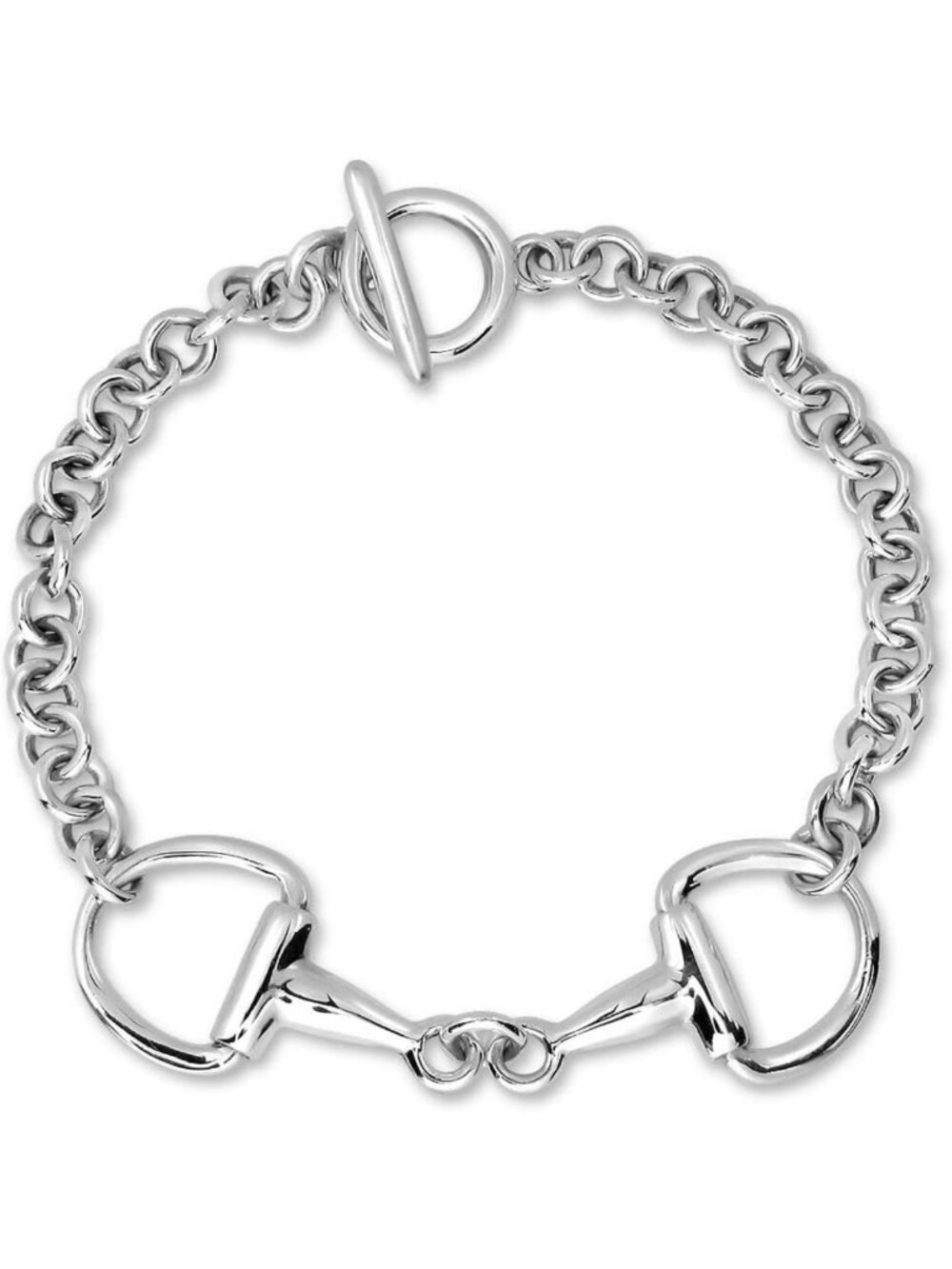 Sterling Silver Equestrian Toggle Clasp Bracelet - Double Horse Bit Design, 7.5